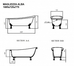Magliezza Акриловая ванна на лапах Alba (168,5х72,5) ножки бронза – фотография-3